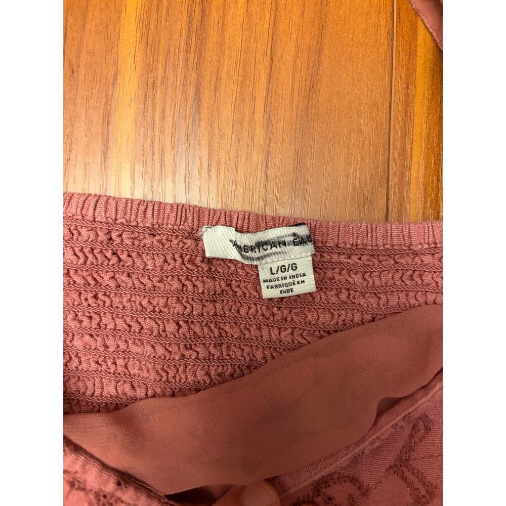 American Eagle Mauve Pink Embroidered Square Neck Peplum Babydoll Top Large - Picture 4 of 6